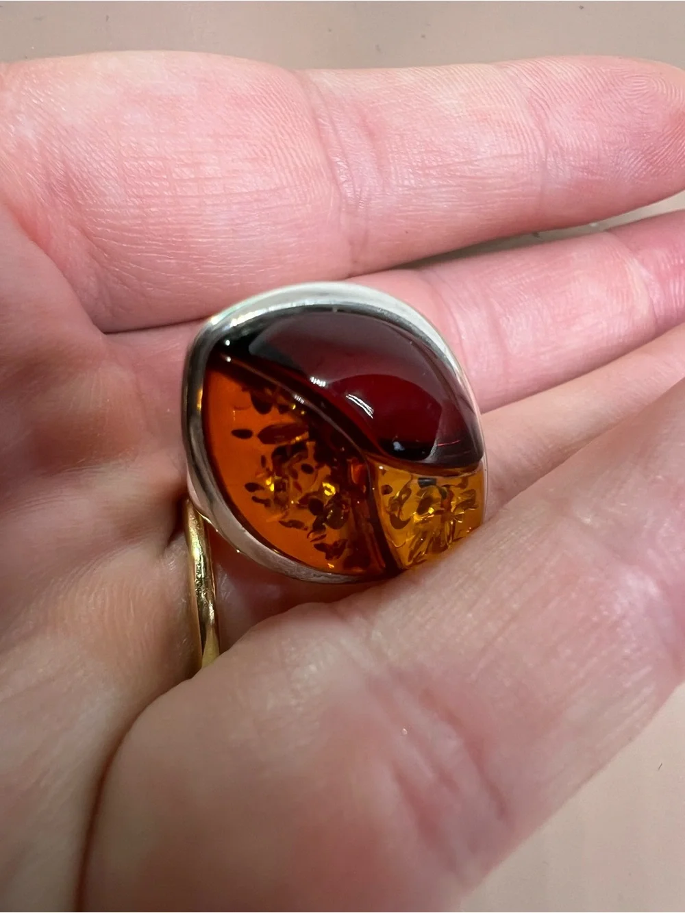 Sterling Silver Amber Statement Ring - Honey & Cognac Amber